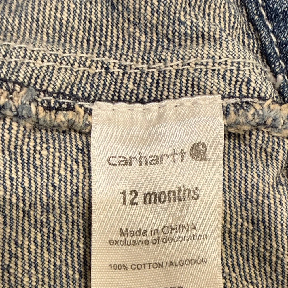Carhartt Kids Denim Overalls Baby Girl Size 12M Floral Embroidery Blue Bib